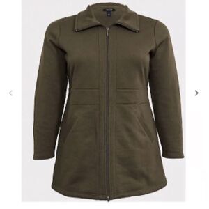 Torrid Women’s Full Dual Zip Longline Fleece Lined Jacket/Overcoat, Olive